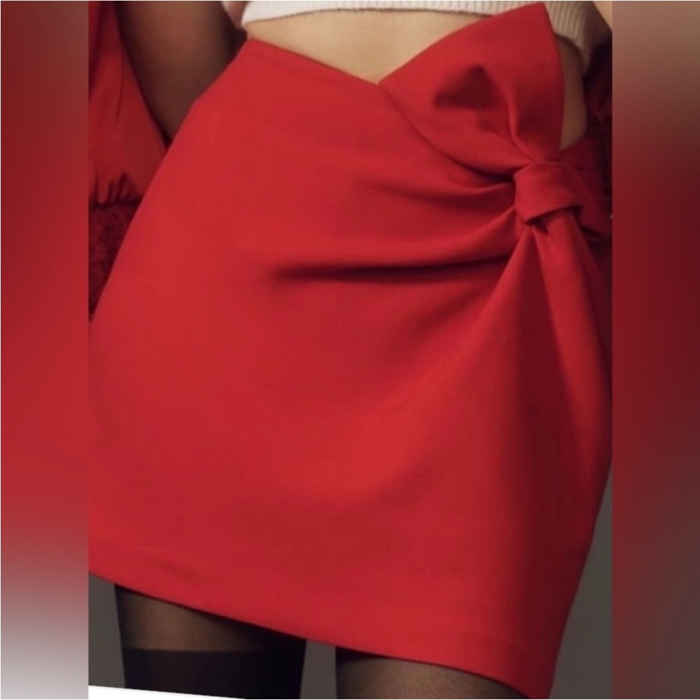 Anthropologie Maeve Elegant Red Bow Detail mini Skirt